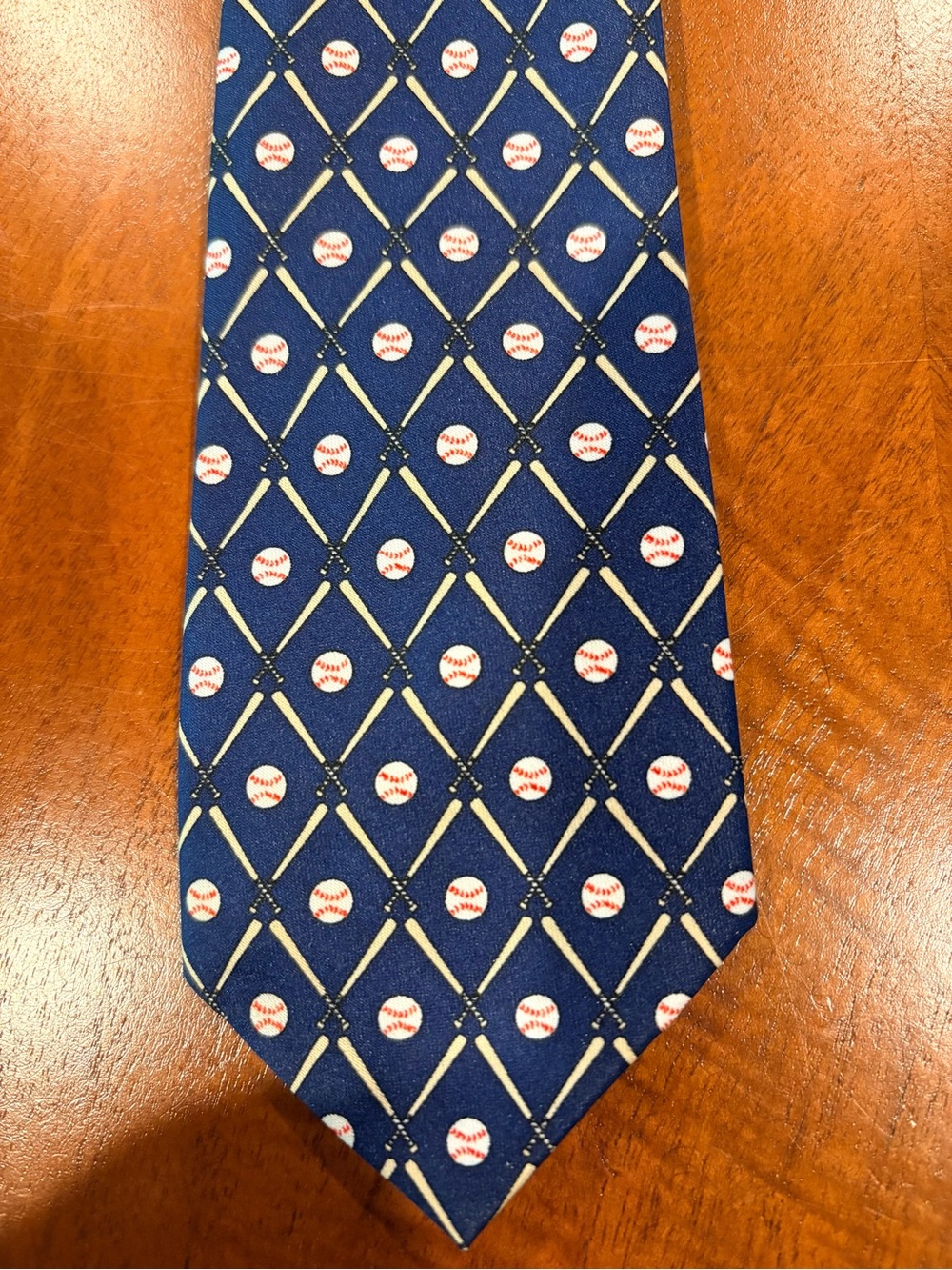 Boys Baseball Pattern Navy Tie, EUC